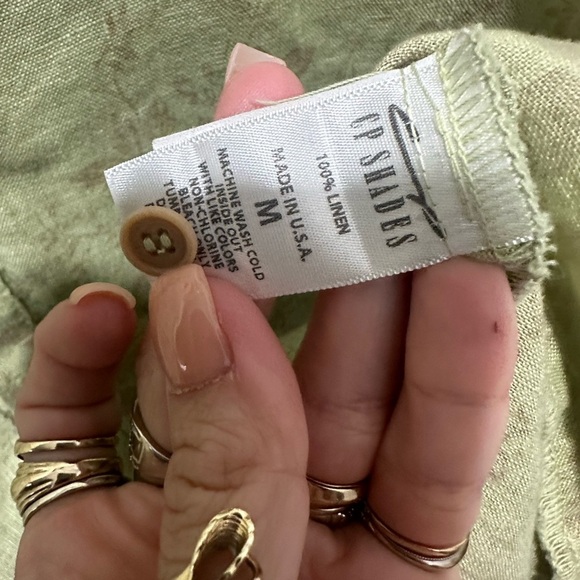 CP Shades Sage Green Beige Floral 100% Linen Tunic Dress size M - Picture 5 of 7